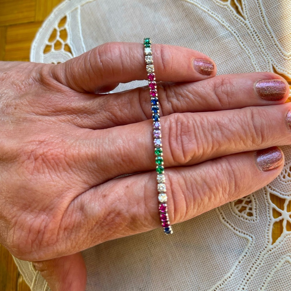 Adjustable silver bracelet w/colorful glass stones - Picture 1 of 6